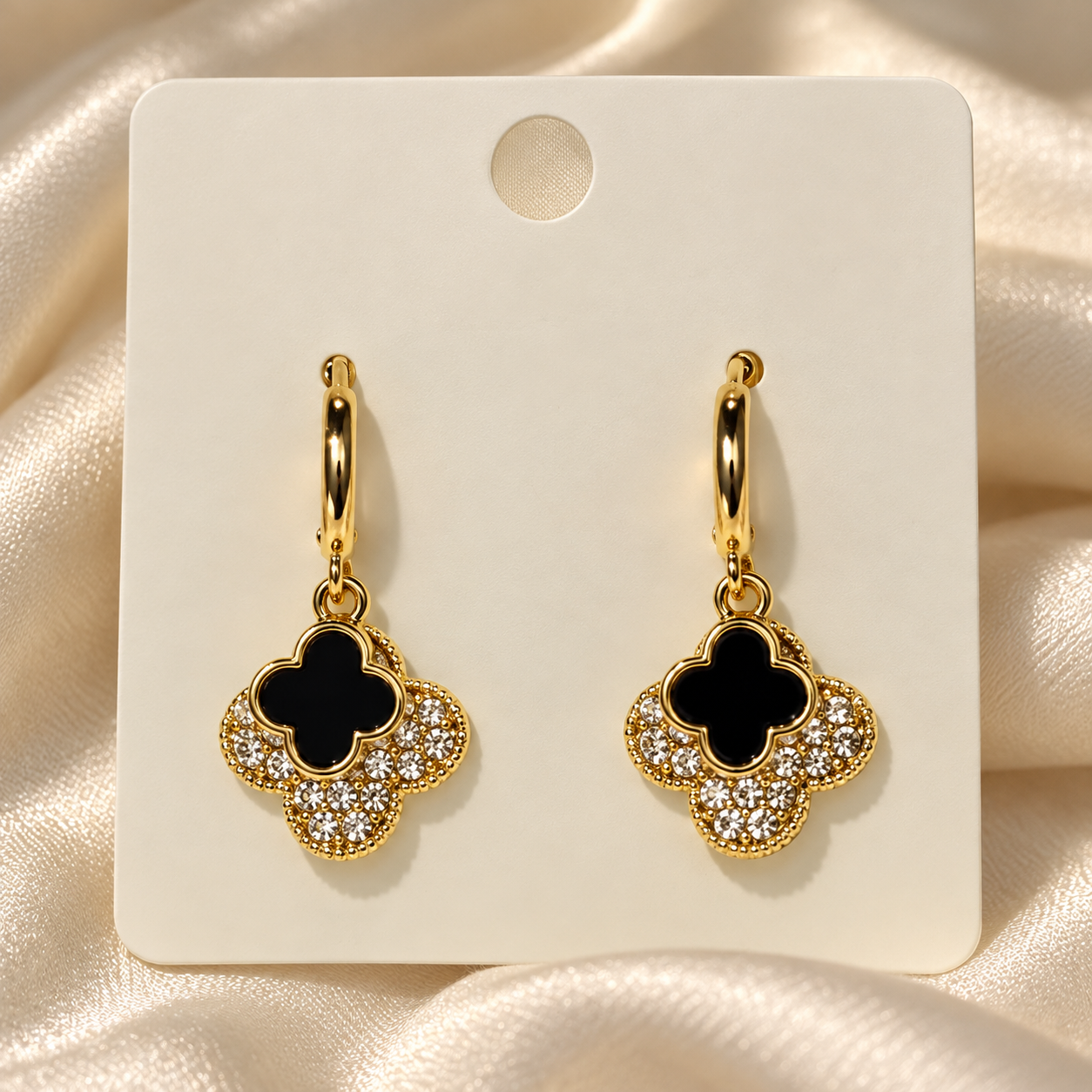Midnight Clover Crystal Drop Earrings