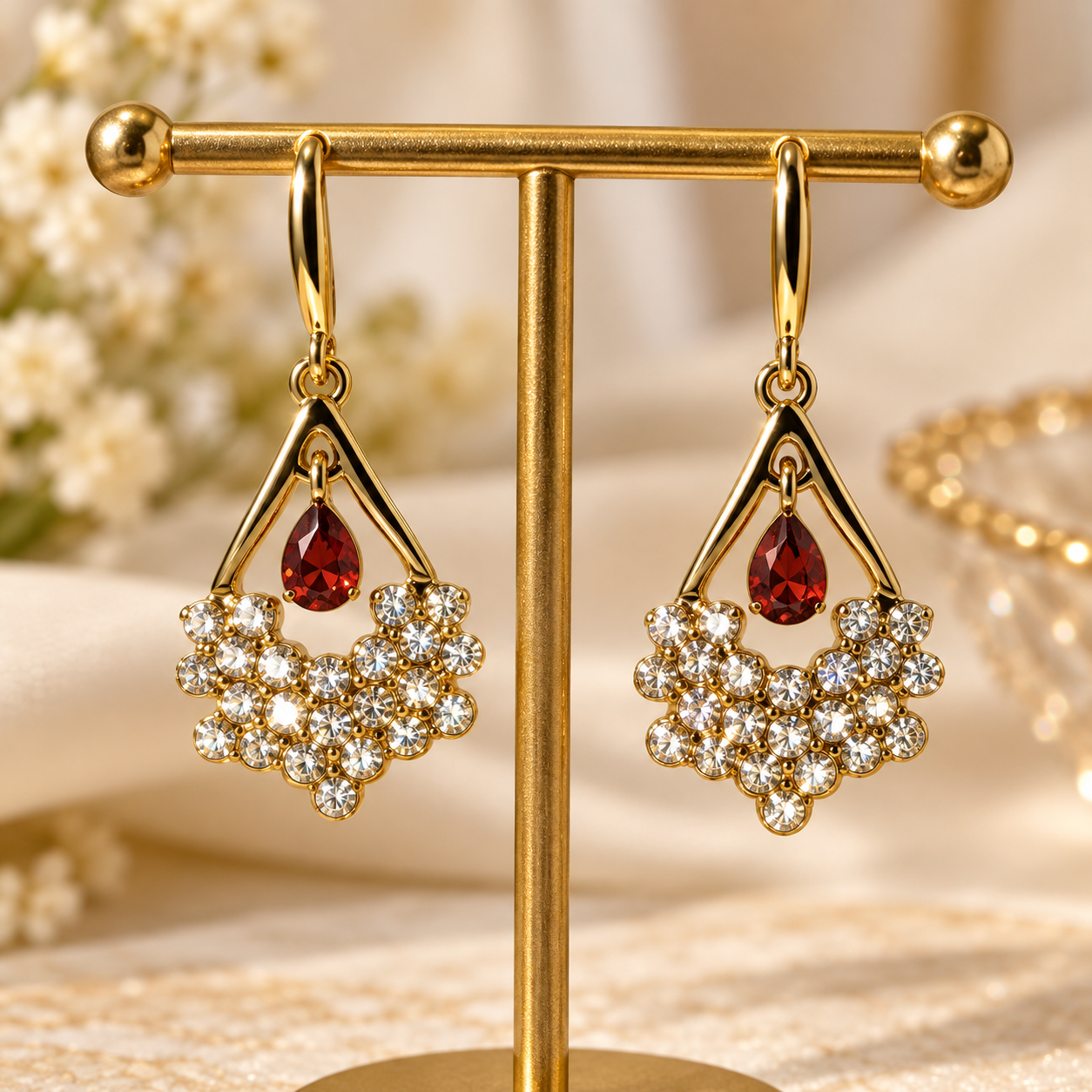 Ruby Spark Crystal Drop Earrings