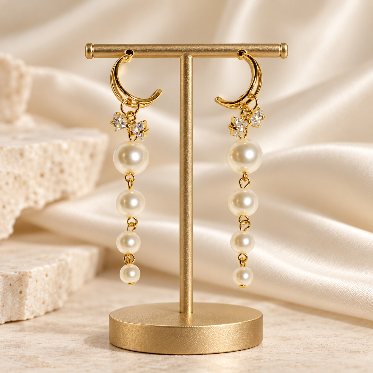 Gold Pearl Drop Earrings