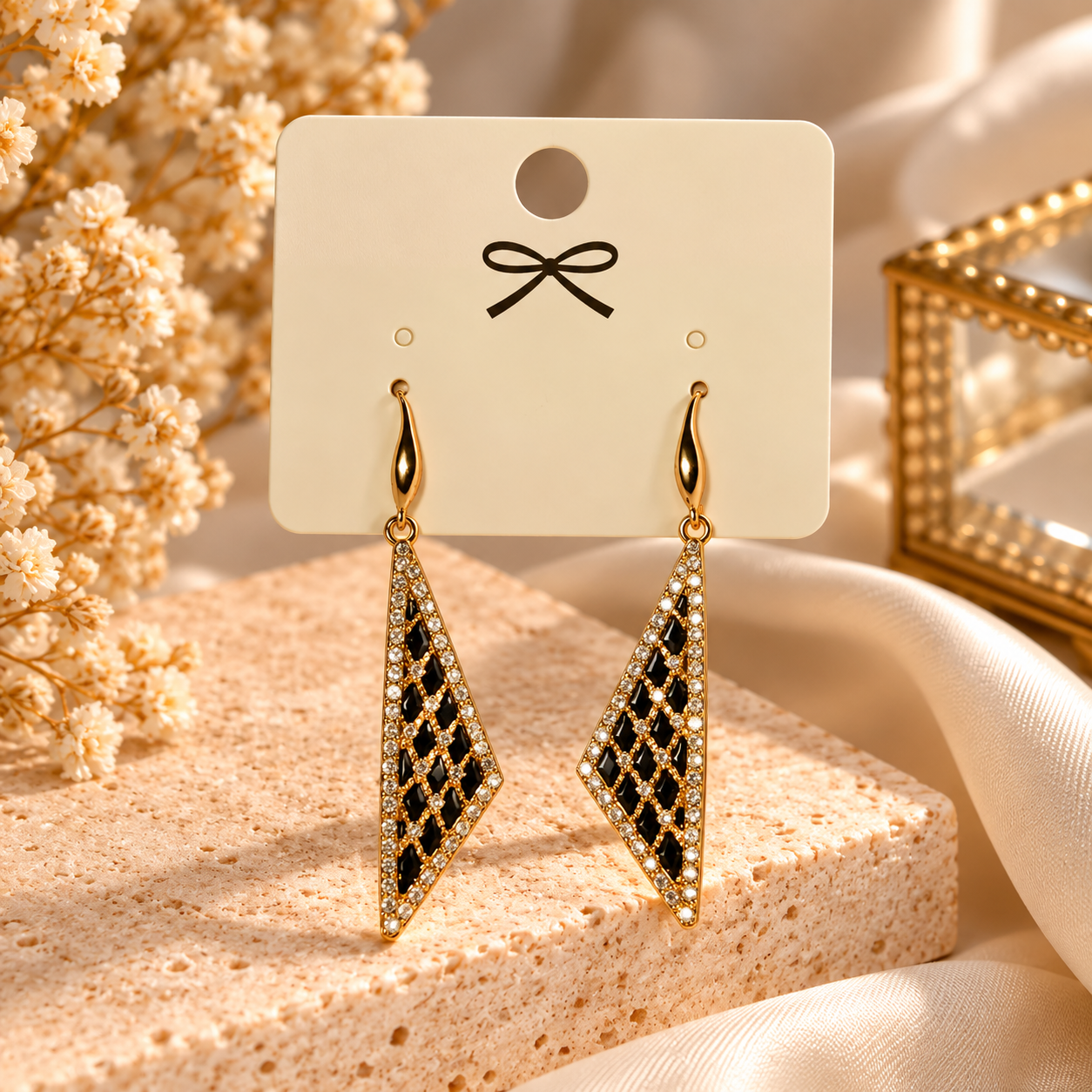 Midnight Crystal Geometric Drop Earrings