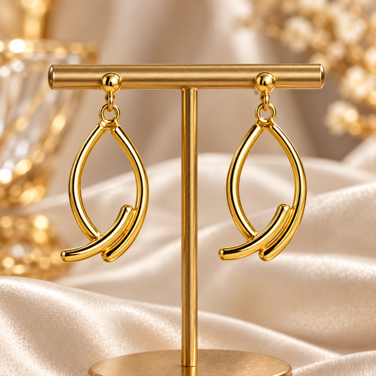 Sculpted Gold Teardrop Drop Earrings