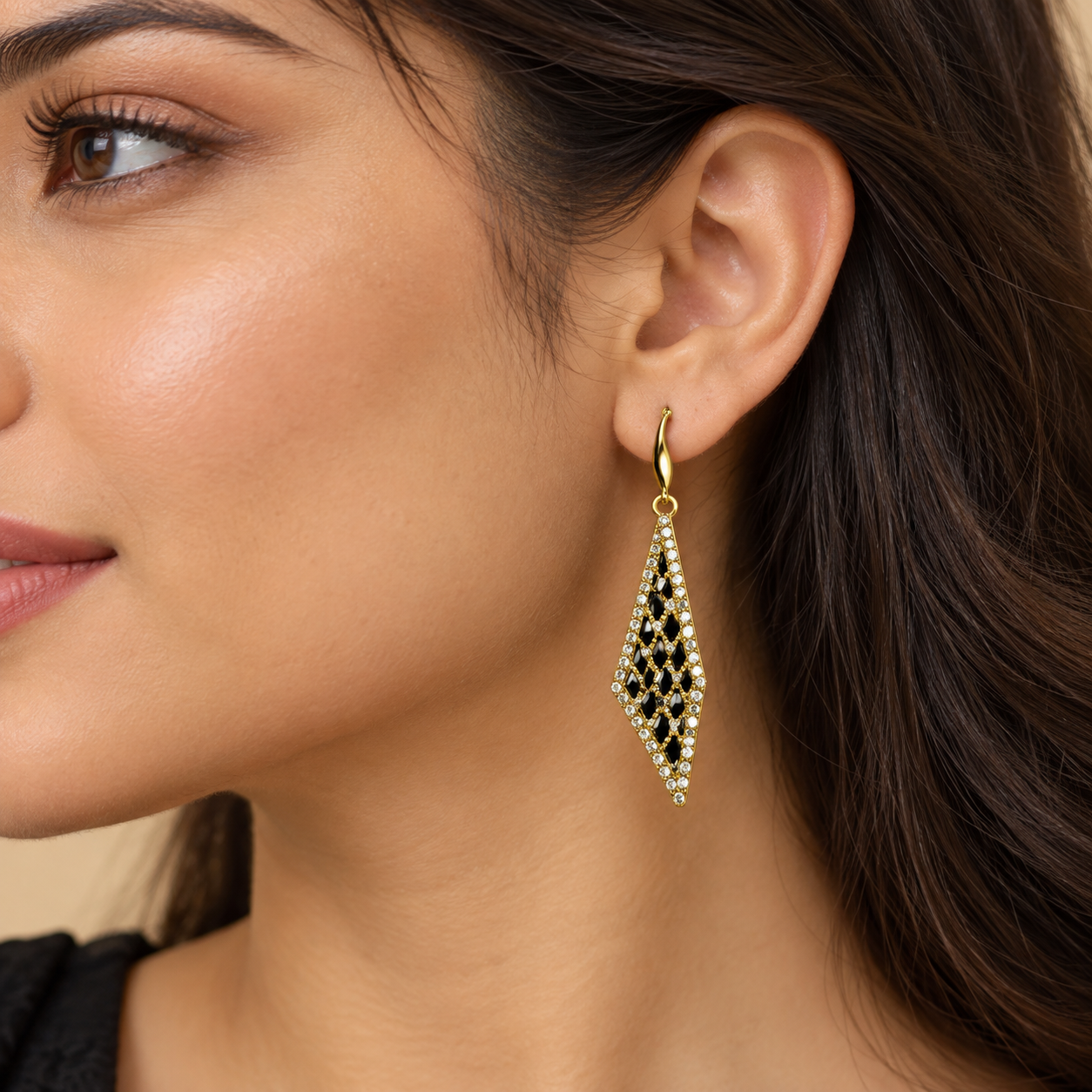 Midnight Crystal Geometric Drop Earrings