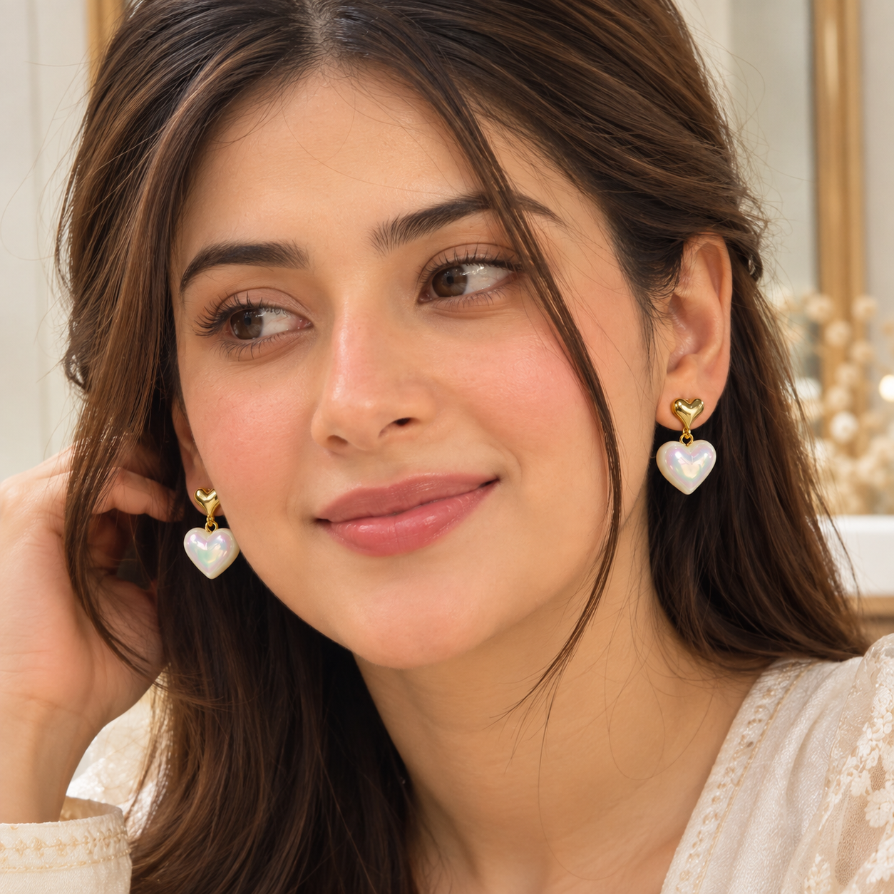 Iridescent Heart Drop Earrings