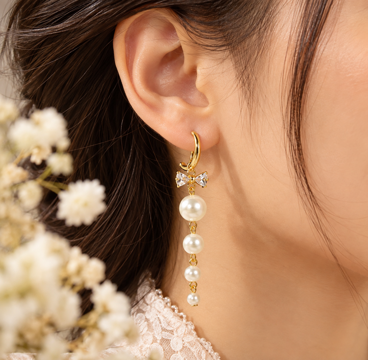 Gold Pearl Drop Earrings