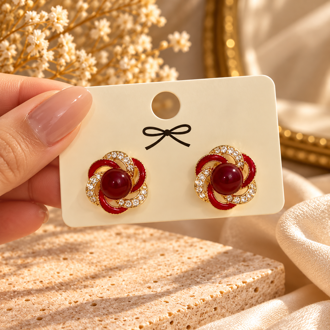 Ruby Bloom Crystal Stud Earrings