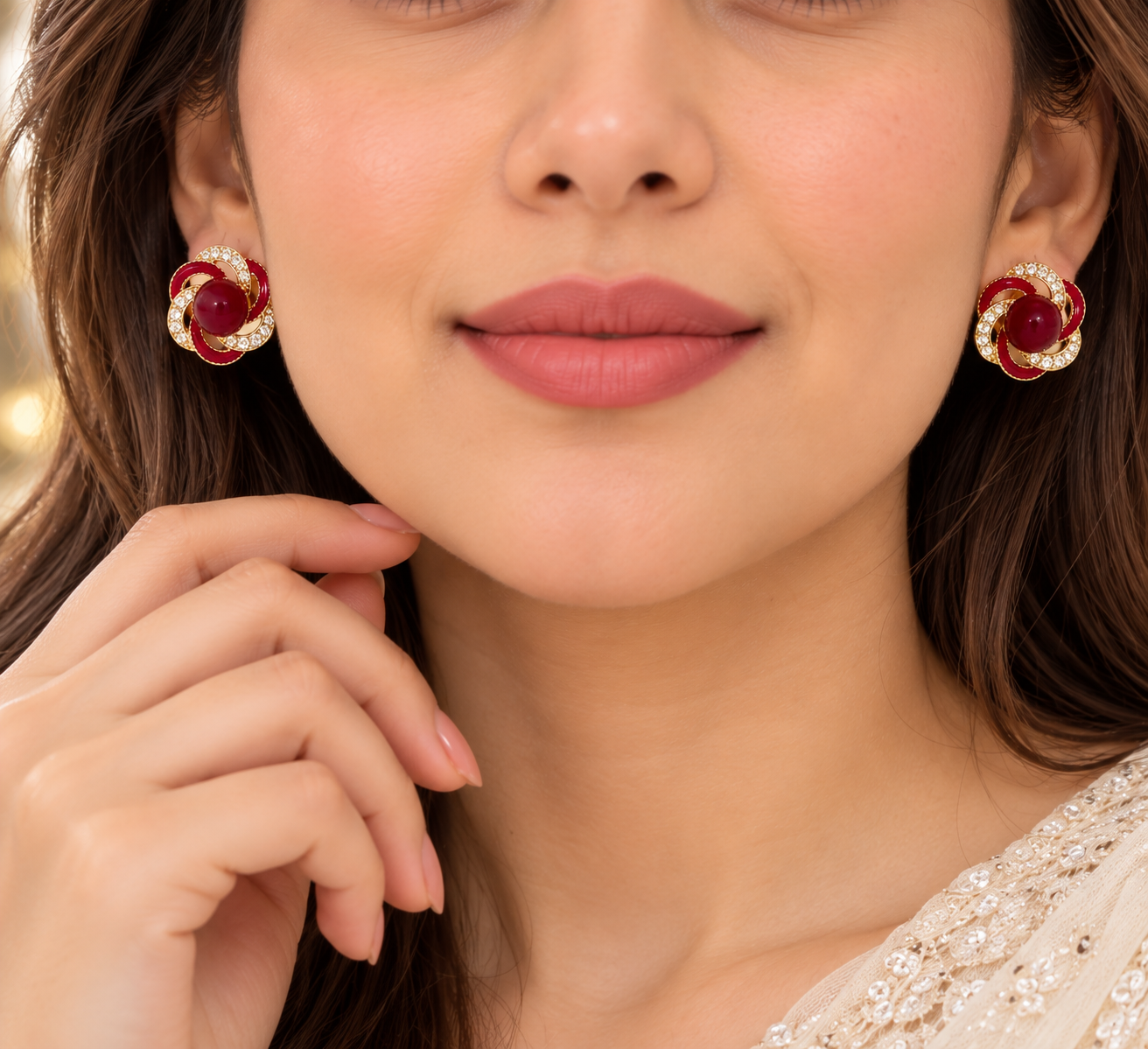Ruby Bloom Crystal Stud Earrings