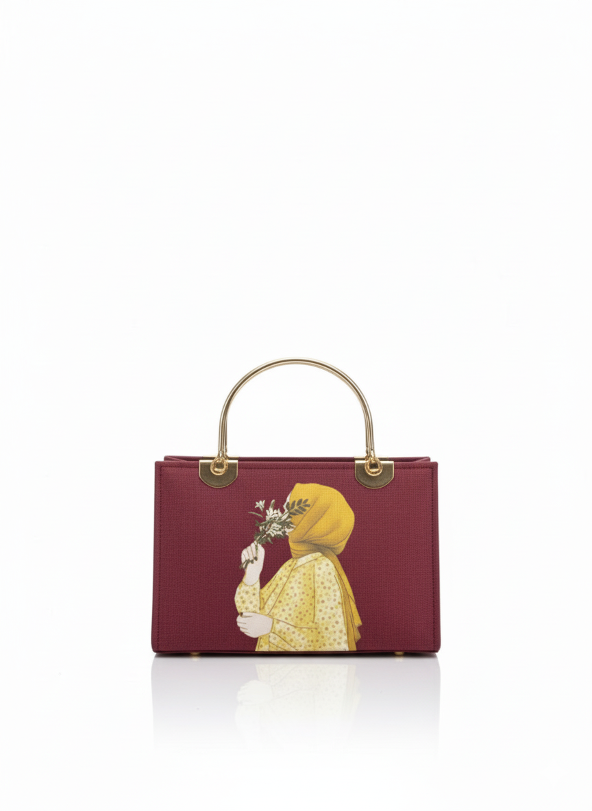 Charming Blue Denim-Effect Tote with Artistic Print
