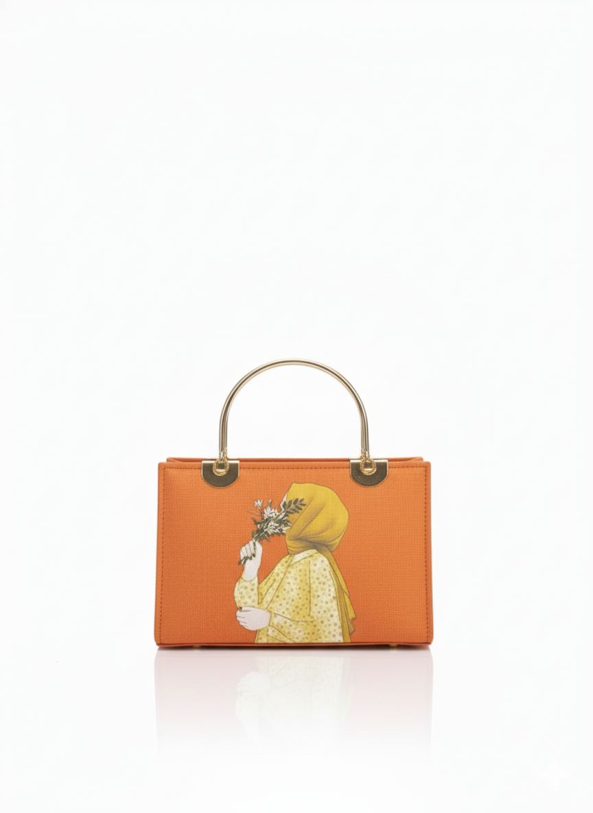 Charming Blue Denim-Effect Tote with Artistic Print