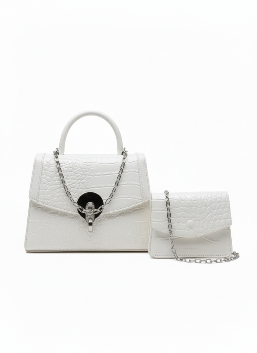 Dazzling Silver Croc-Effect Handbag Set (Set of 2)