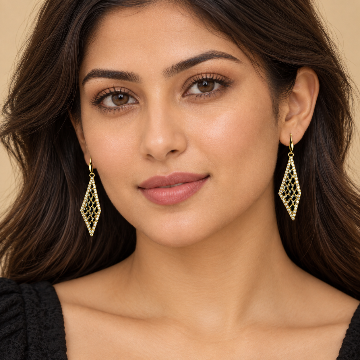 Midnight Crystal Geometric Drop Earrings