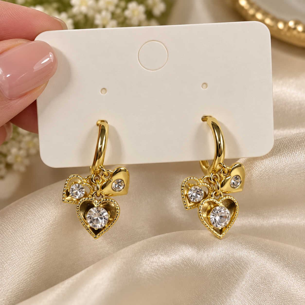 Gold Heart Charm Earrings