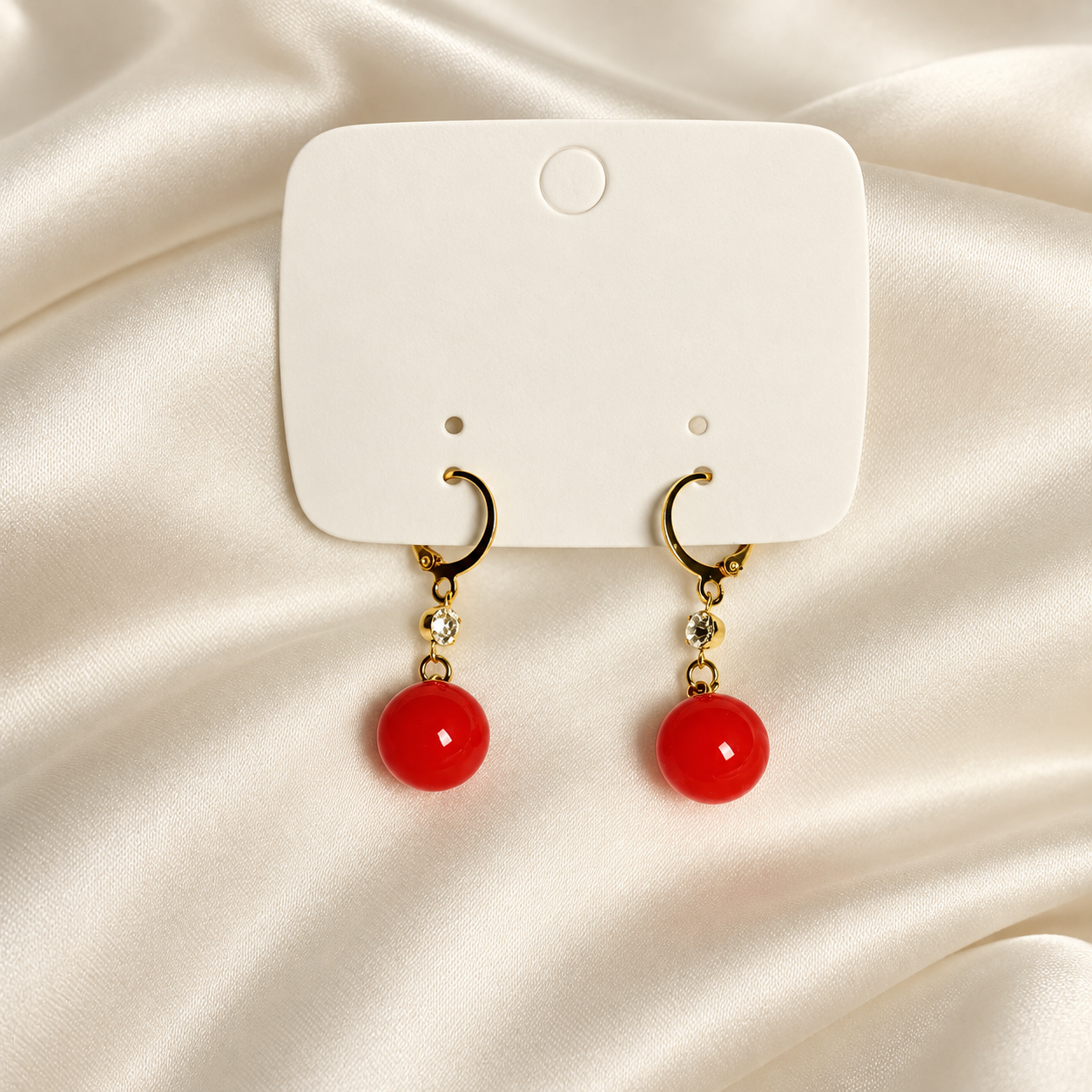 Gold-Tone Red Drop Hoop Earrings
