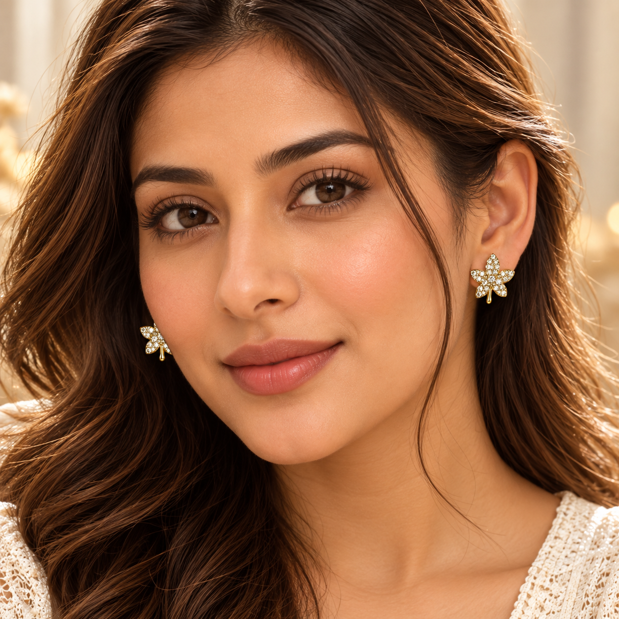 Golden Blossom Crystal Stud Earrings