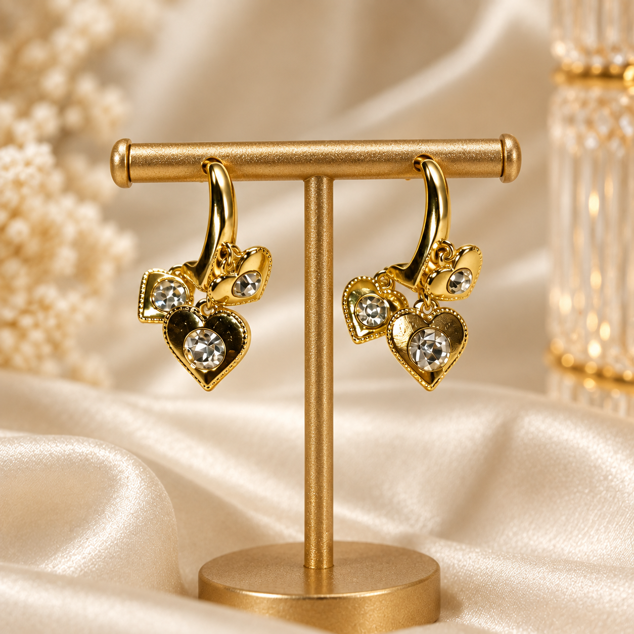 Gold Heart Charm Earrings