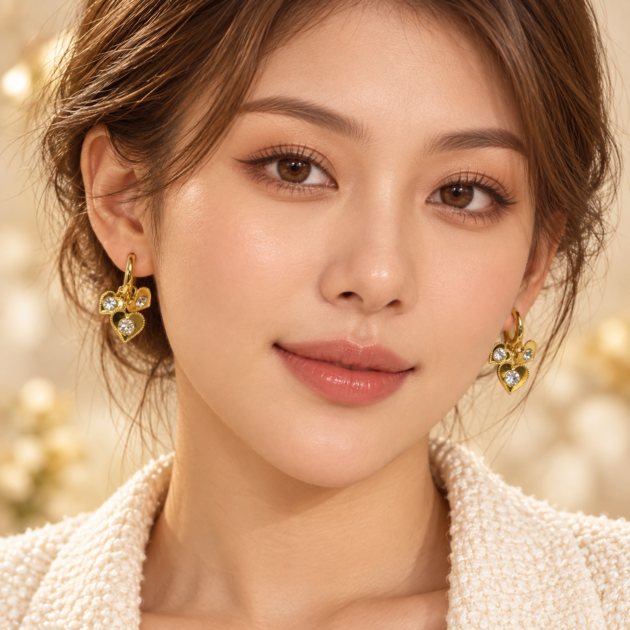 Gold Heart Charm Earrings