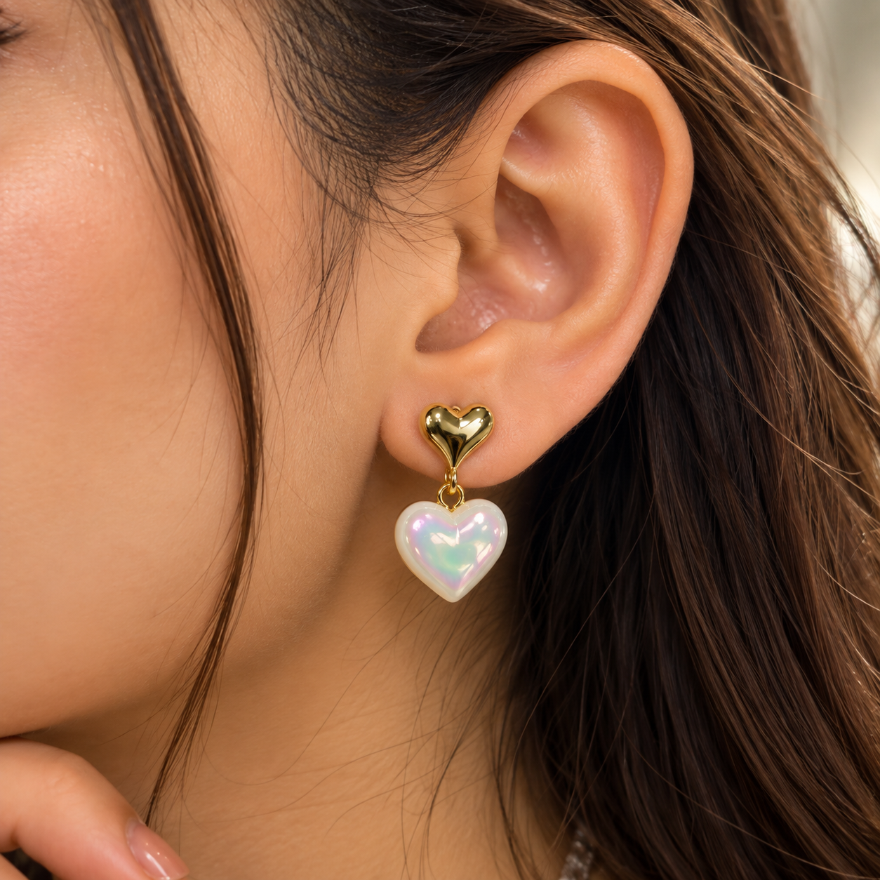 Iridescent Heart Drop Earrings