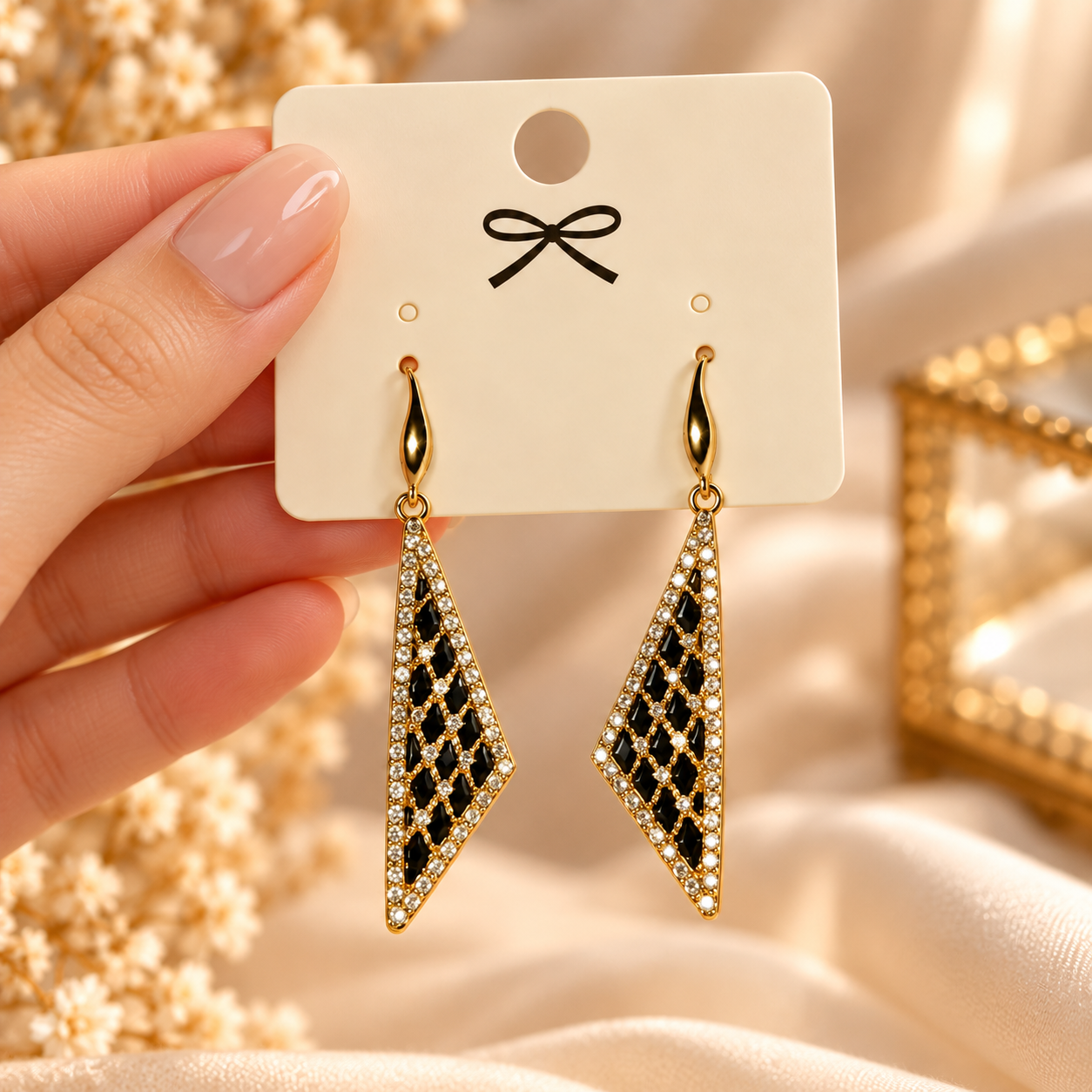 Midnight Crystal Geometric Drop Earrings