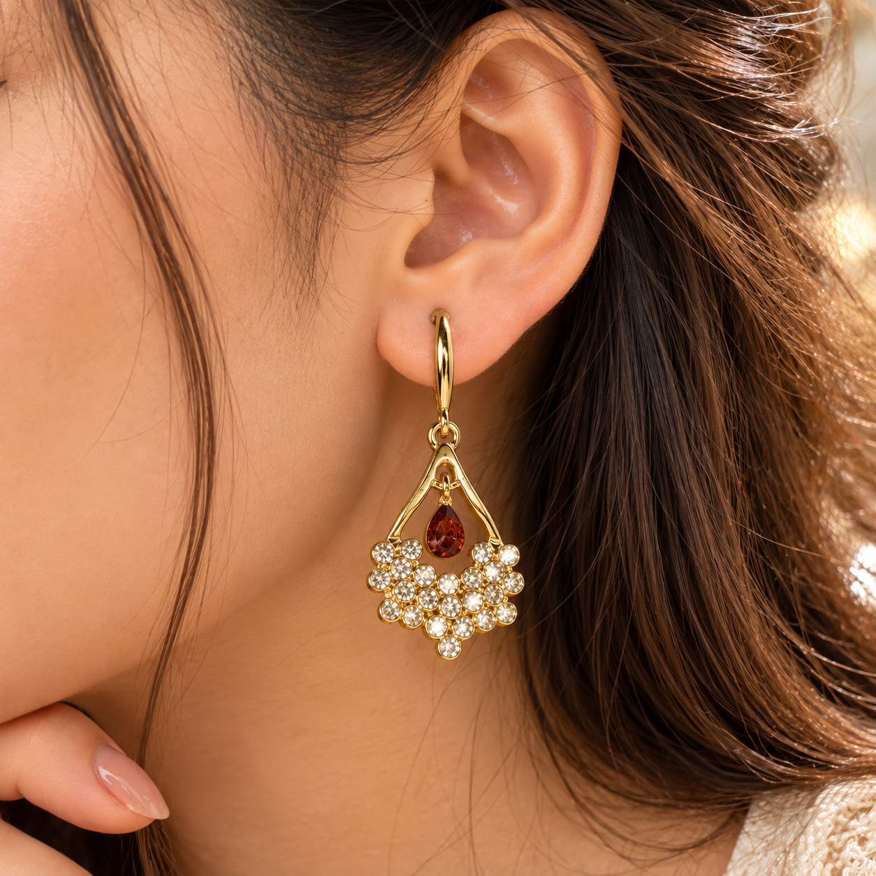 Ruby Spark Crystal Drop Earrings