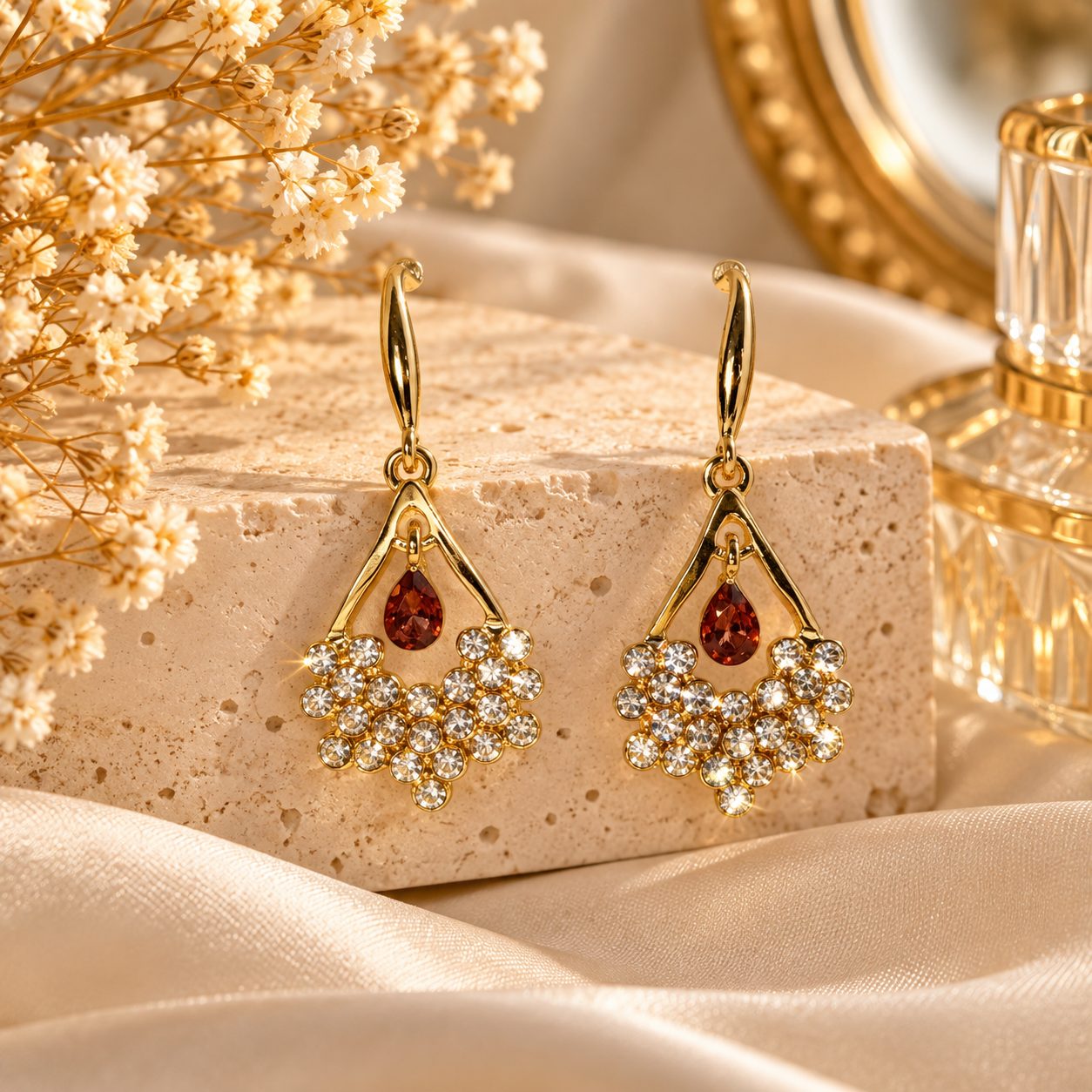Ruby Spark Crystal Drop Earrings