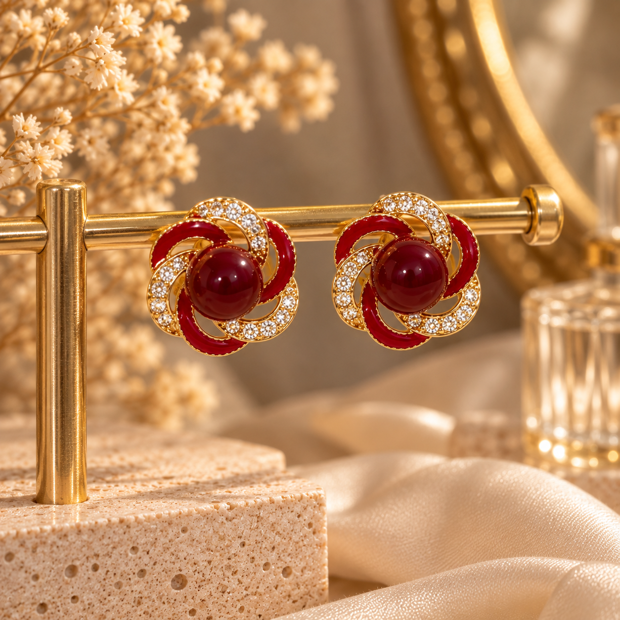 Ruby Bloom Crystal Stud Earrings