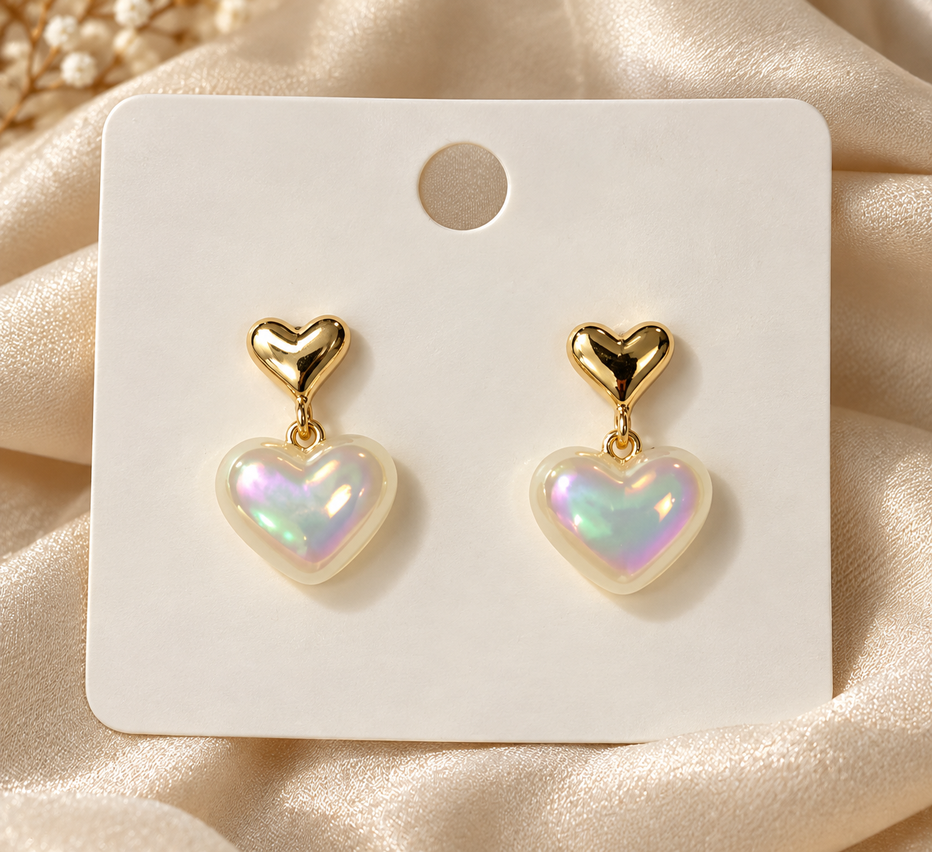 Iridescent Heart Drop Earrings