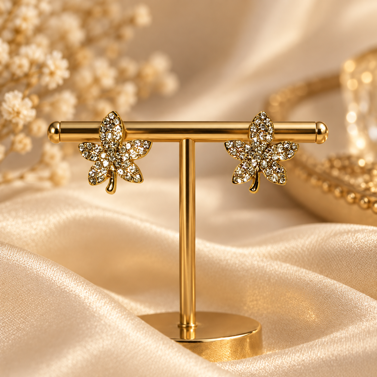 Golden Blossom Crystal Stud Earrings