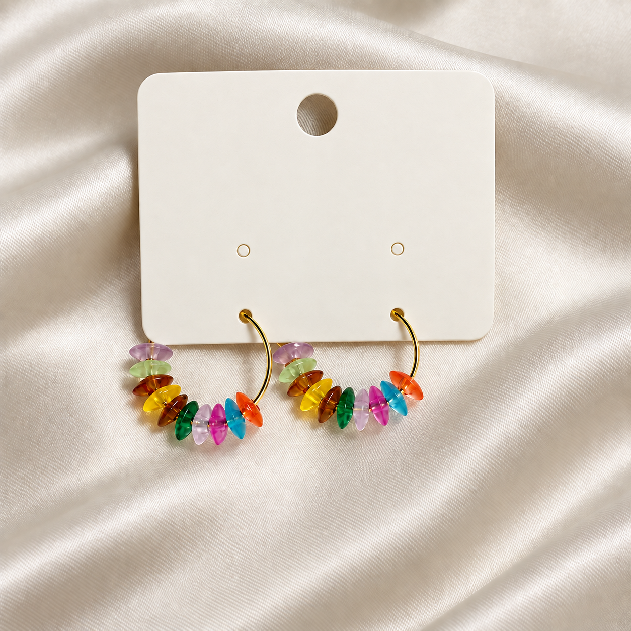 Rainbow Beaded Gold Hoop Earrings