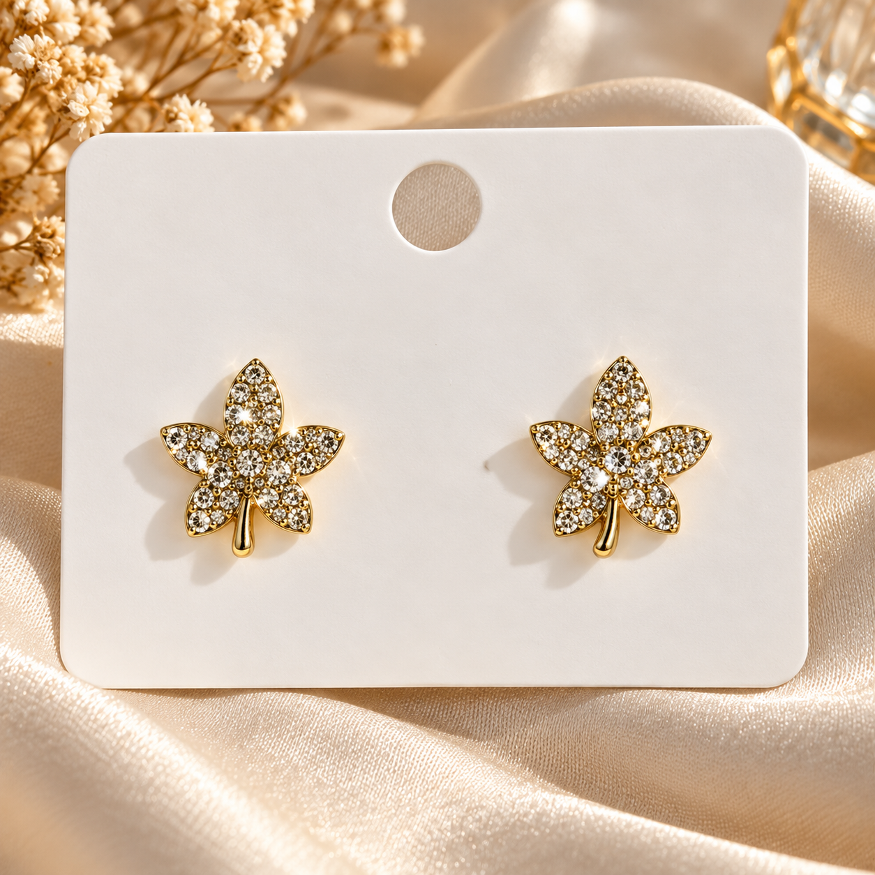 Golden Blossom Crystal Stud Earrings