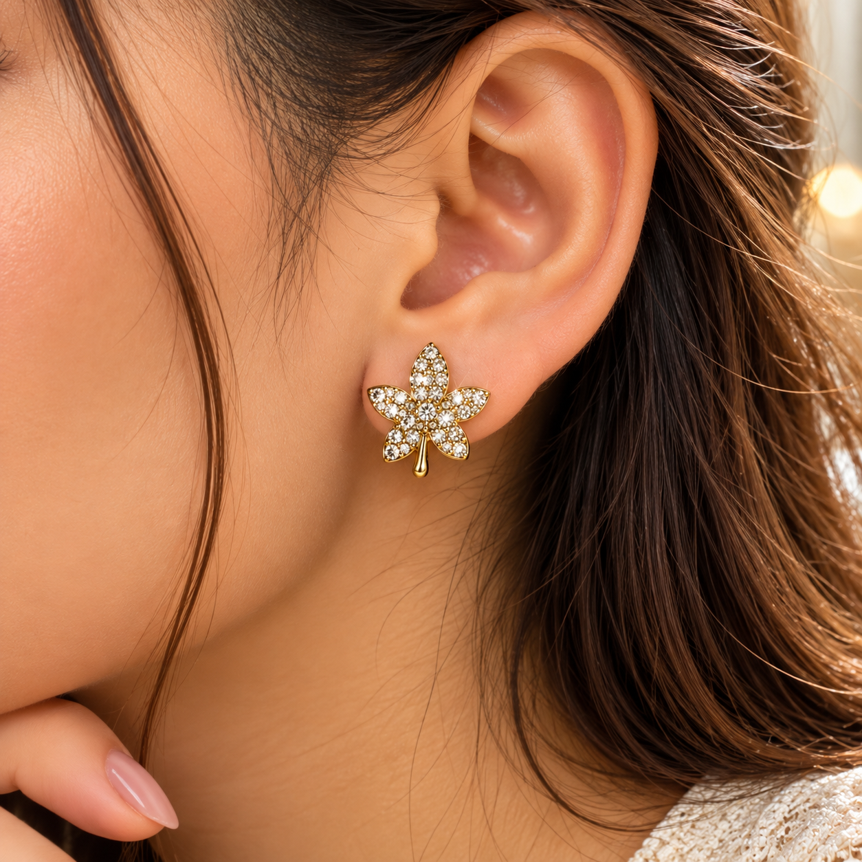Golden Blossom Crystal Stud Earrings
