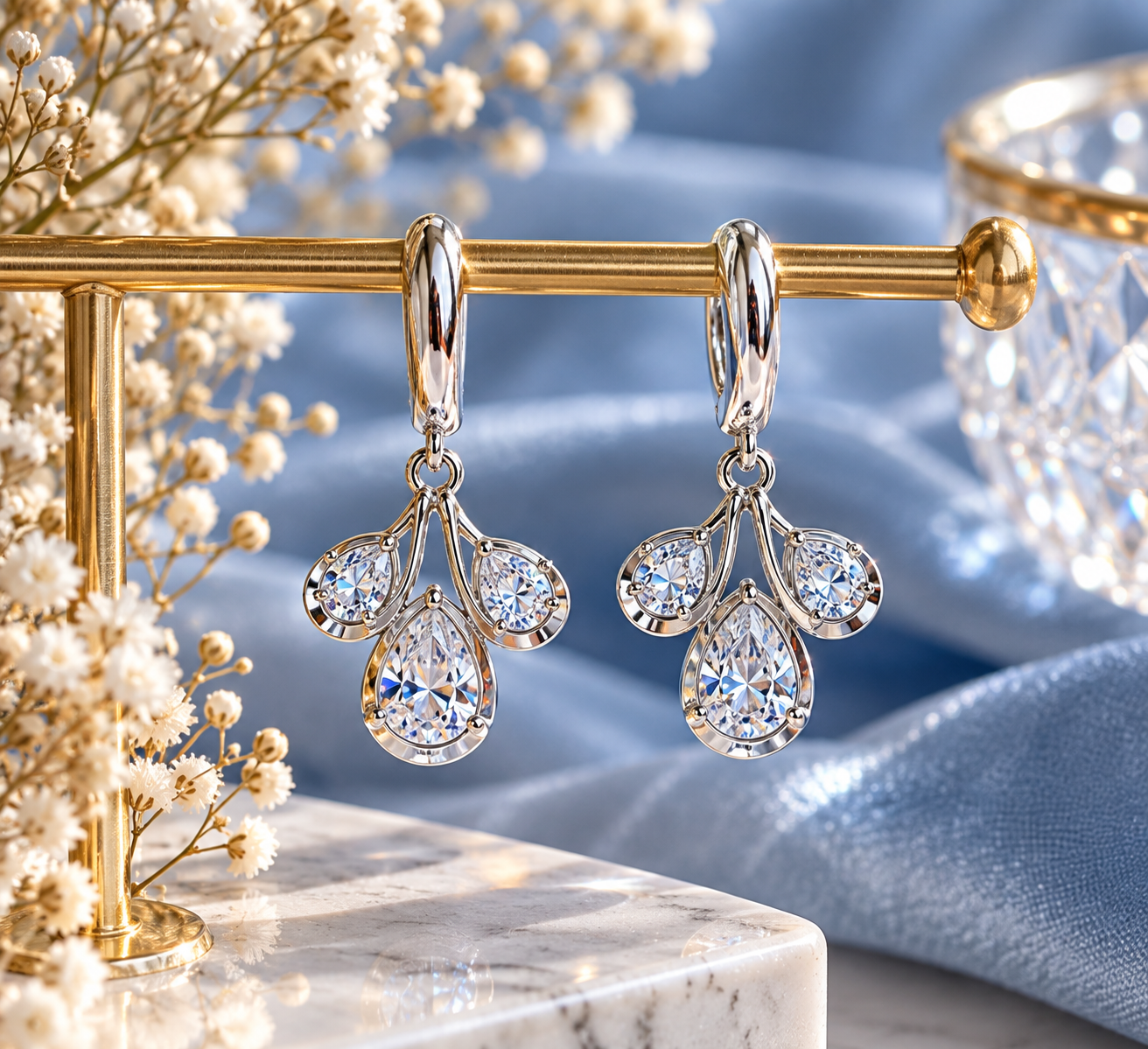 Silver Crystal Chandelier Drop Earrings