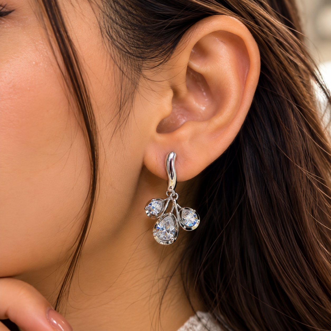 Silver Crystal Chandelier Drop Earrings