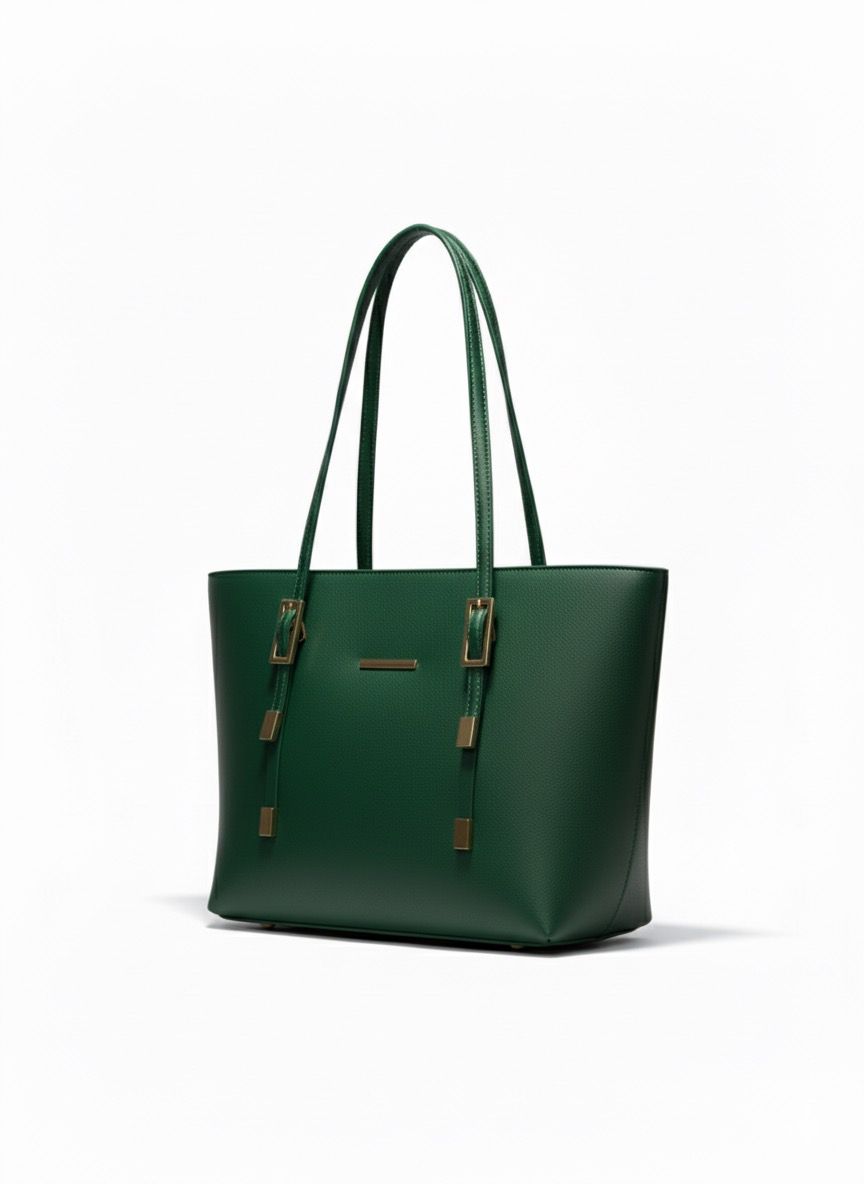 The Structured Deep Green Faux Leather Tote