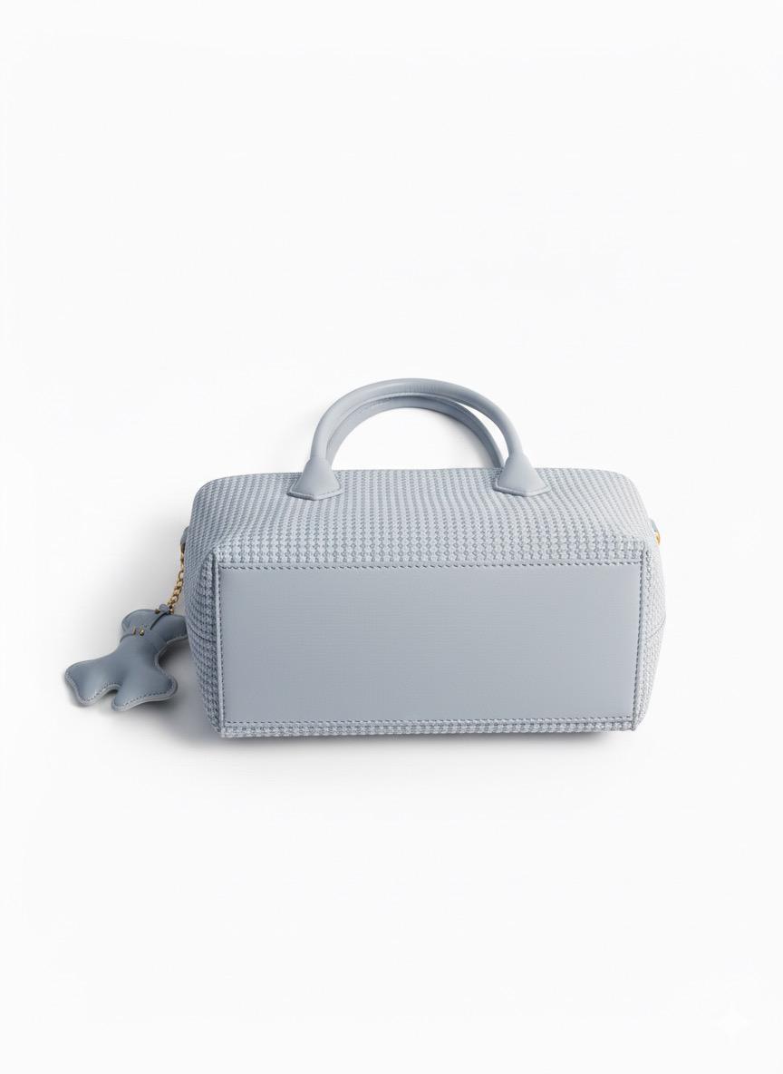 Light Blue Woven Mini Tote with Logo and Charm