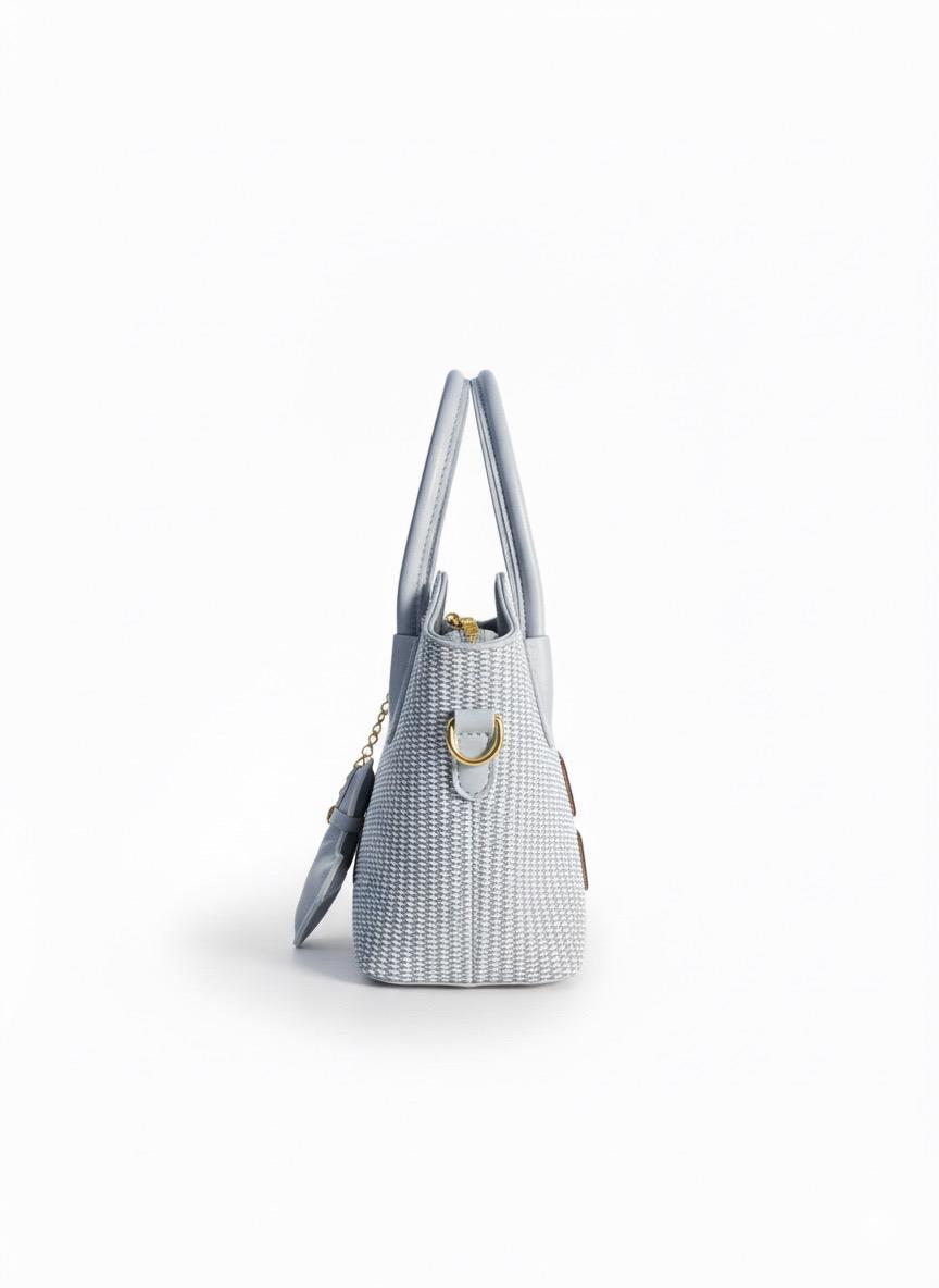 Light Blue Woven Mini Tote with Logo and Charm