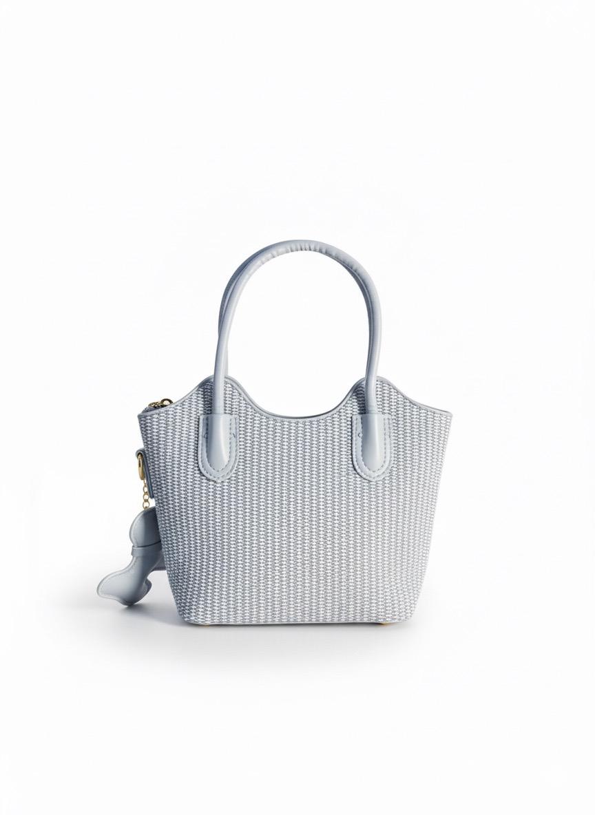 Light Blue Woven Mini Tote with Logo and Charm