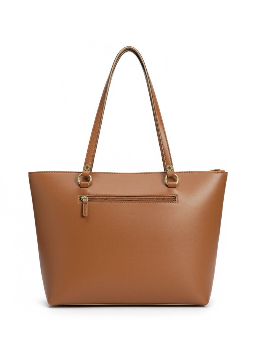 Elegant Tan Faux Leather Tote Bag
