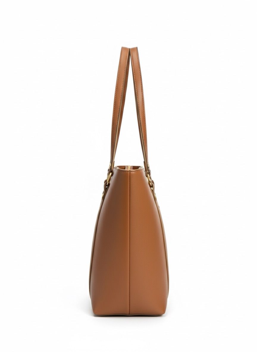 Elegant Tan Faux Leather Tote Bag