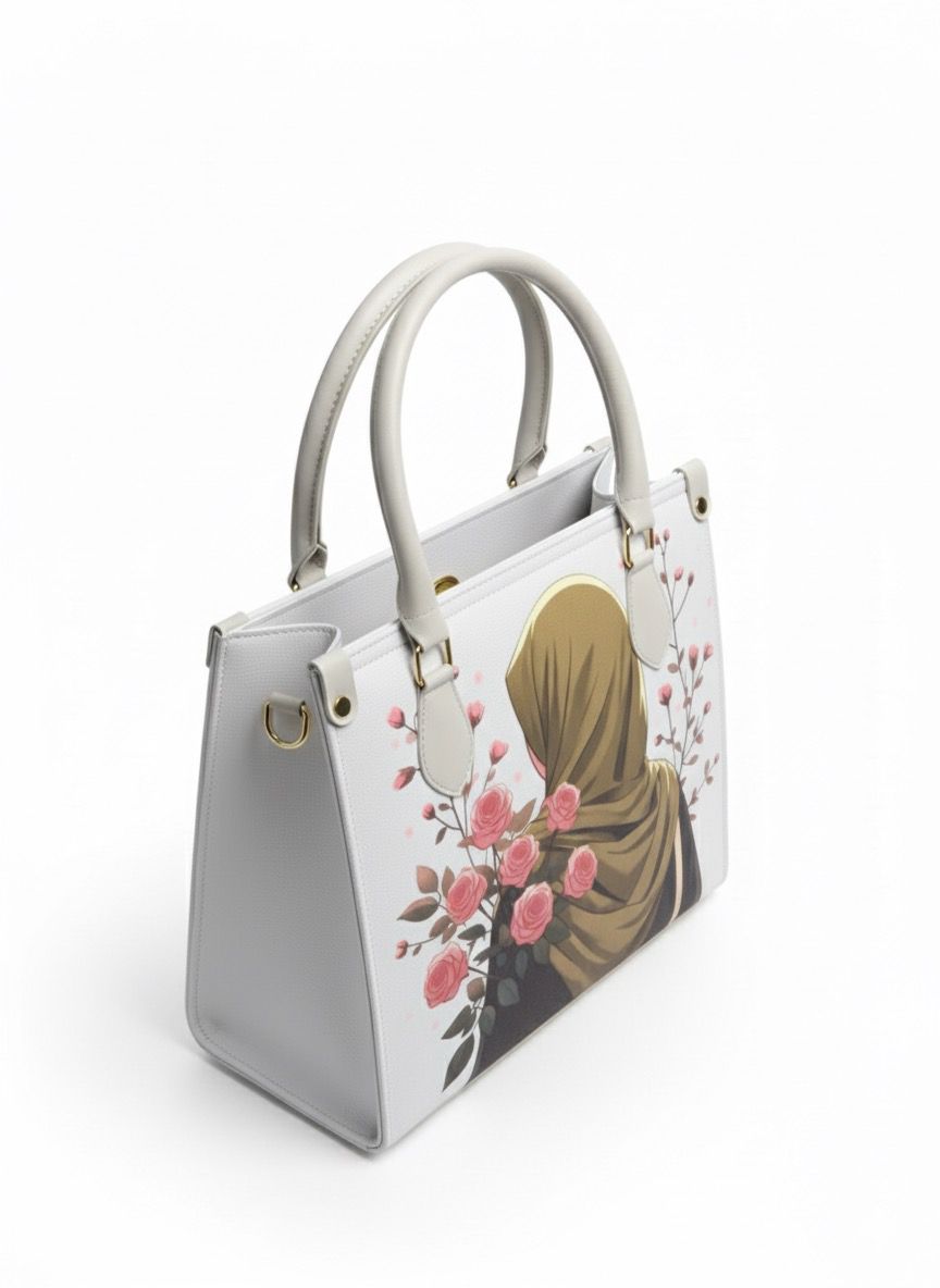 Elegant Hijabi Girl & Roses Printed Tote Bag
