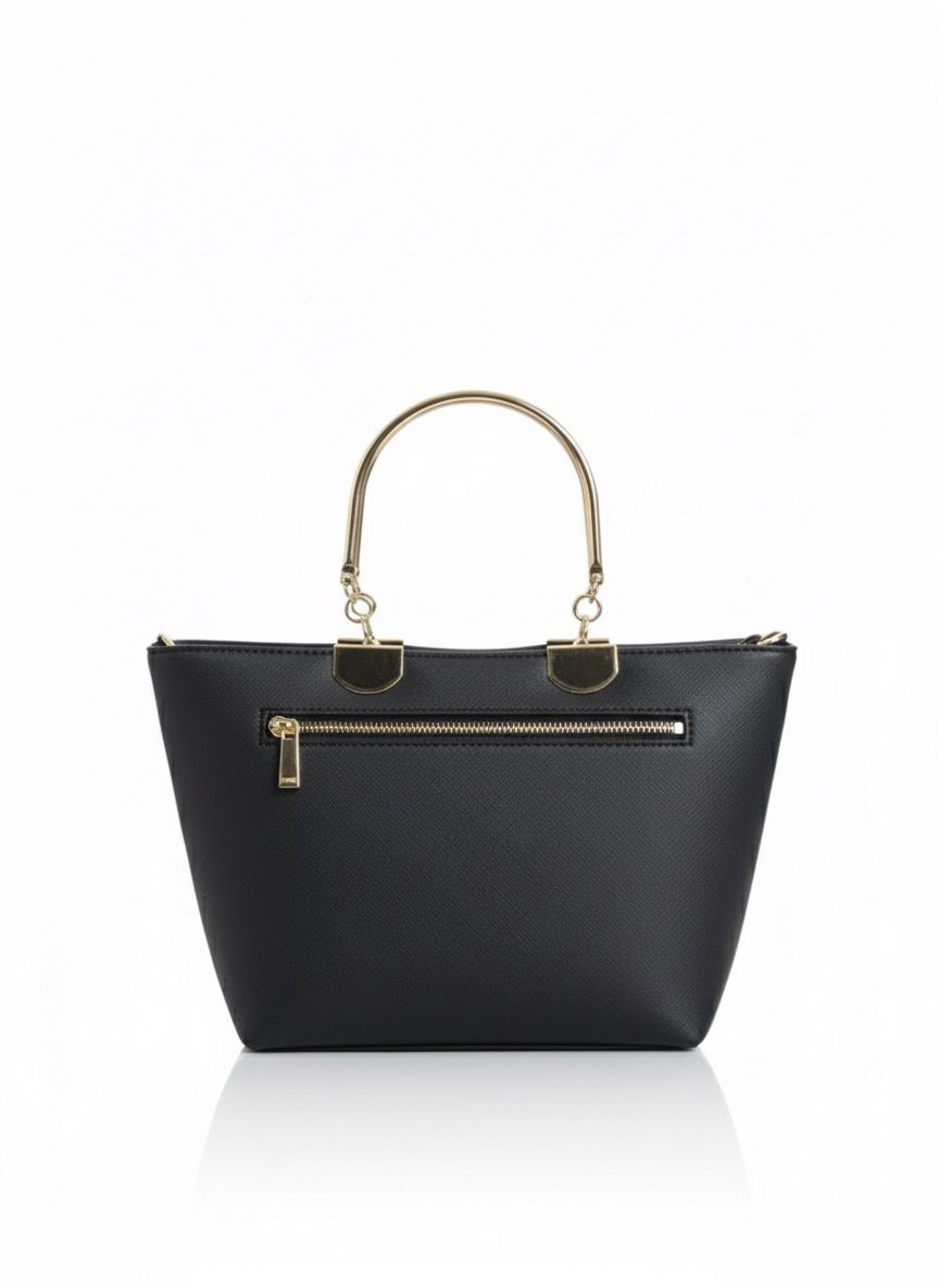 Chic Black Structured Top-Handle Bag with Contrast Stitching