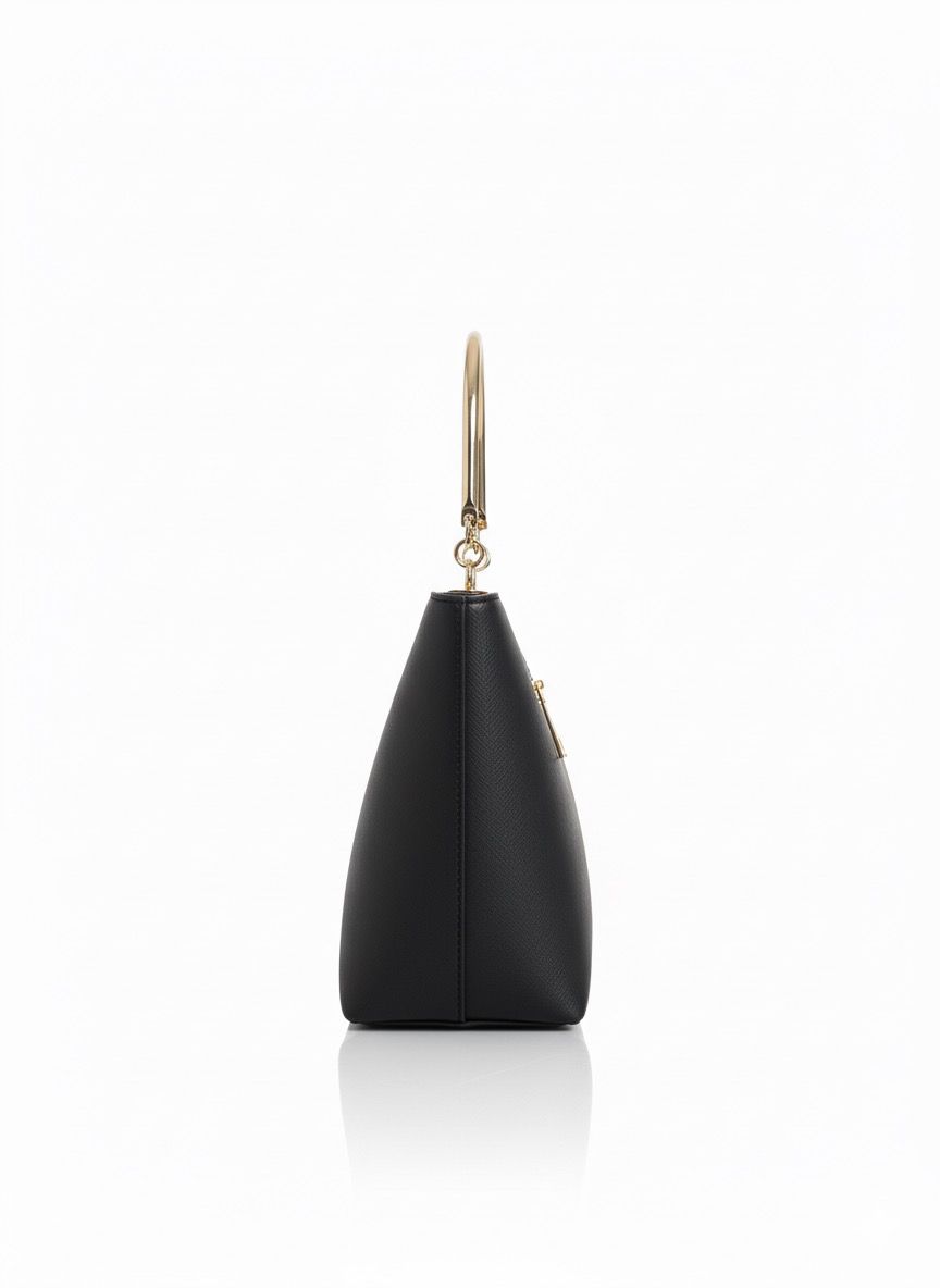 Chic Black Structured Top-Handle Bag with Contrast Stitching