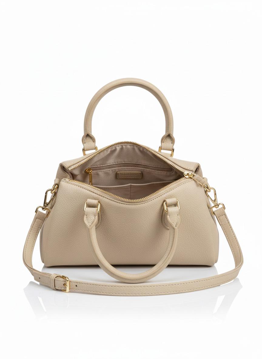 Elegant Beige Textured Faux Leather Satchel