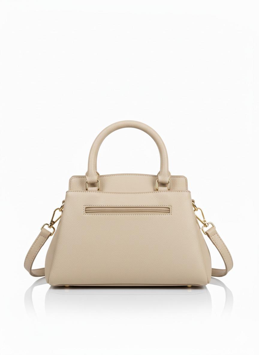 Elegant Beige Textured Faux Leather Satchel