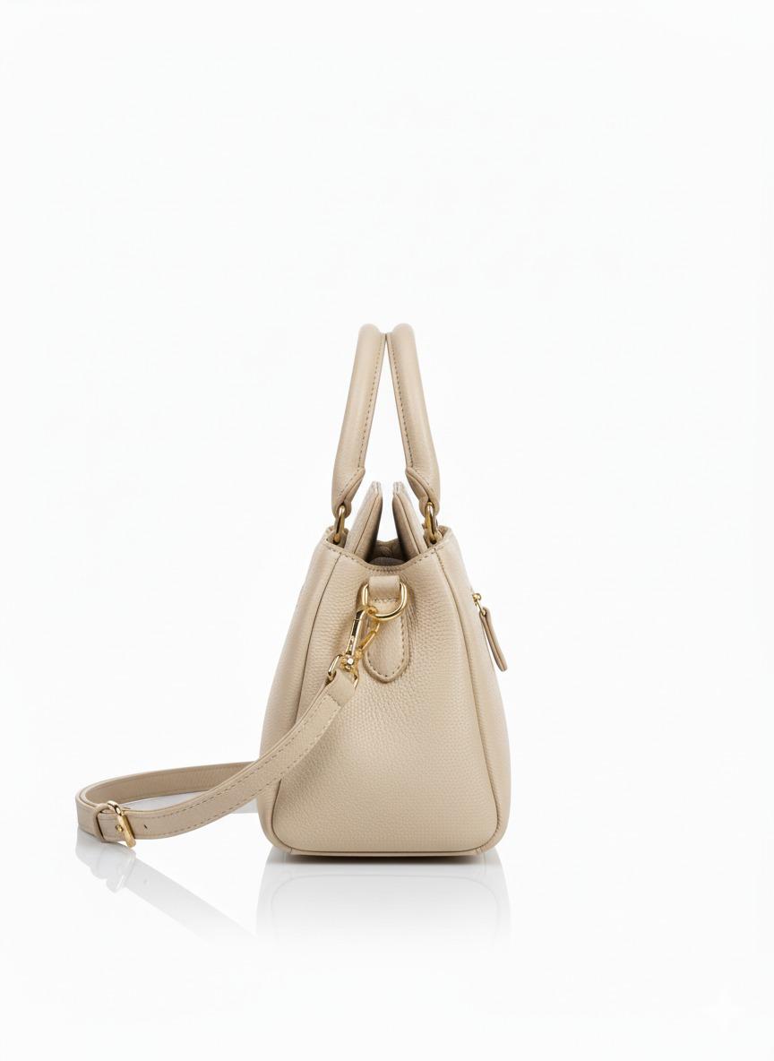 Elegant Beige Textured Faux Leather Satchel