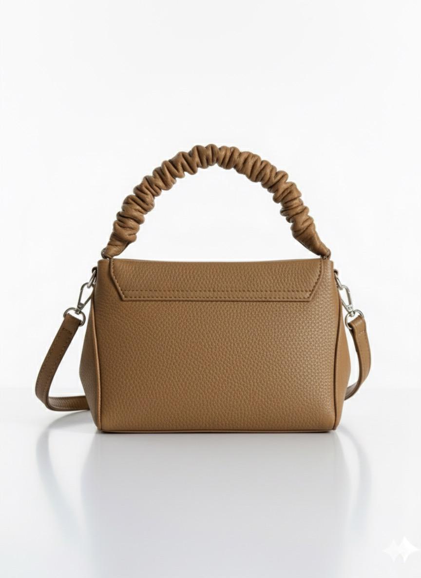 Chic Brown Ruched-Handle Bag with Pearl Chain