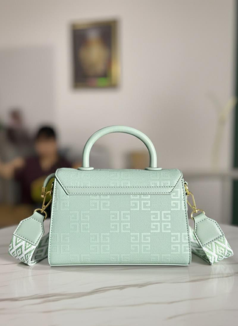 Chic Mint Green Embossed Pattern Satchel with Woven Strap
