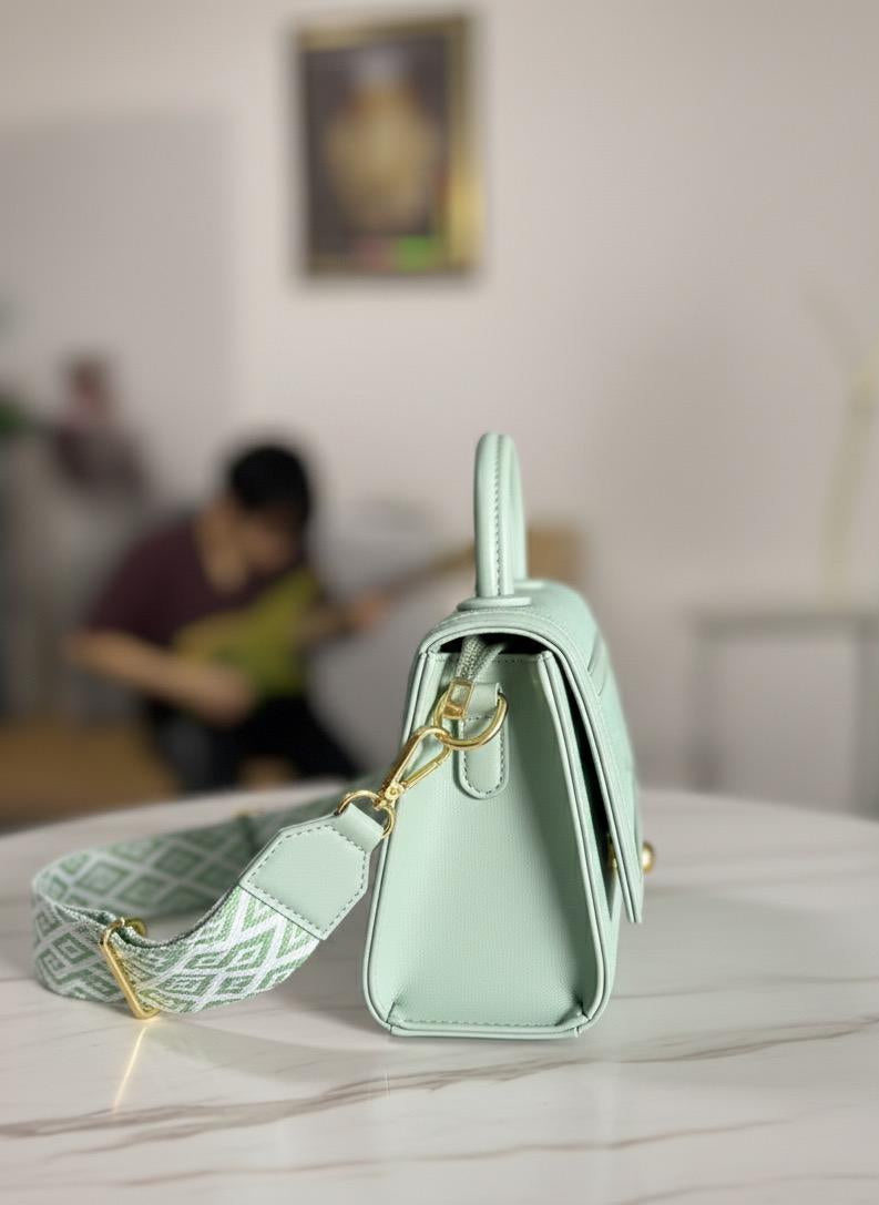Chic Mint Green Embossed Pattern Satchel with Woven Strap