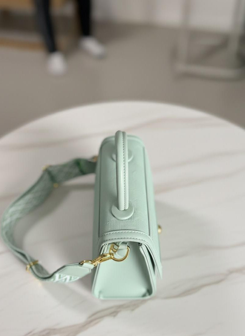 Chic Mint Green Embossed Pattern Satchel with Woven Strap