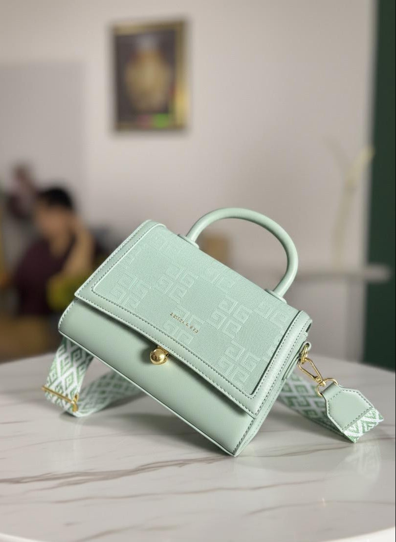 Chic Mint Green Embossed Pattern Satchel with Woven Strap