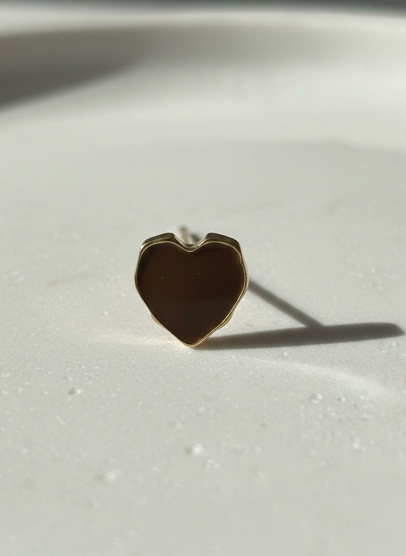 Chic Gold-Trimmed Dark Enamel Heart Stud Earrings