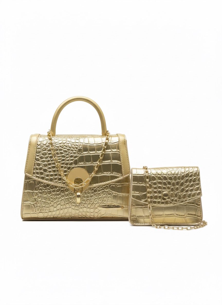 Dazzling Silver Croc-Effect Handbag Set (Set of 2)